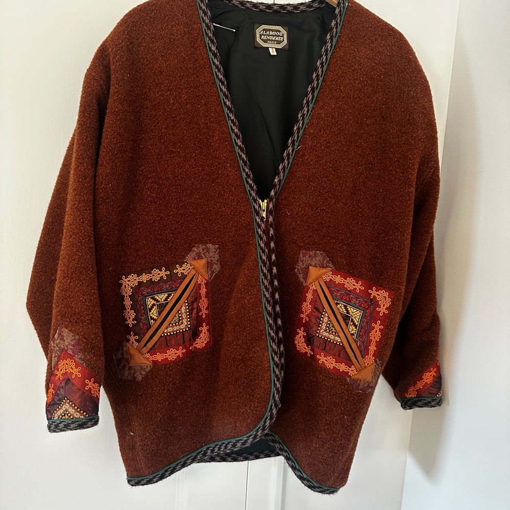 Vintage Parisian Wool Jacket with Embroidered Accents